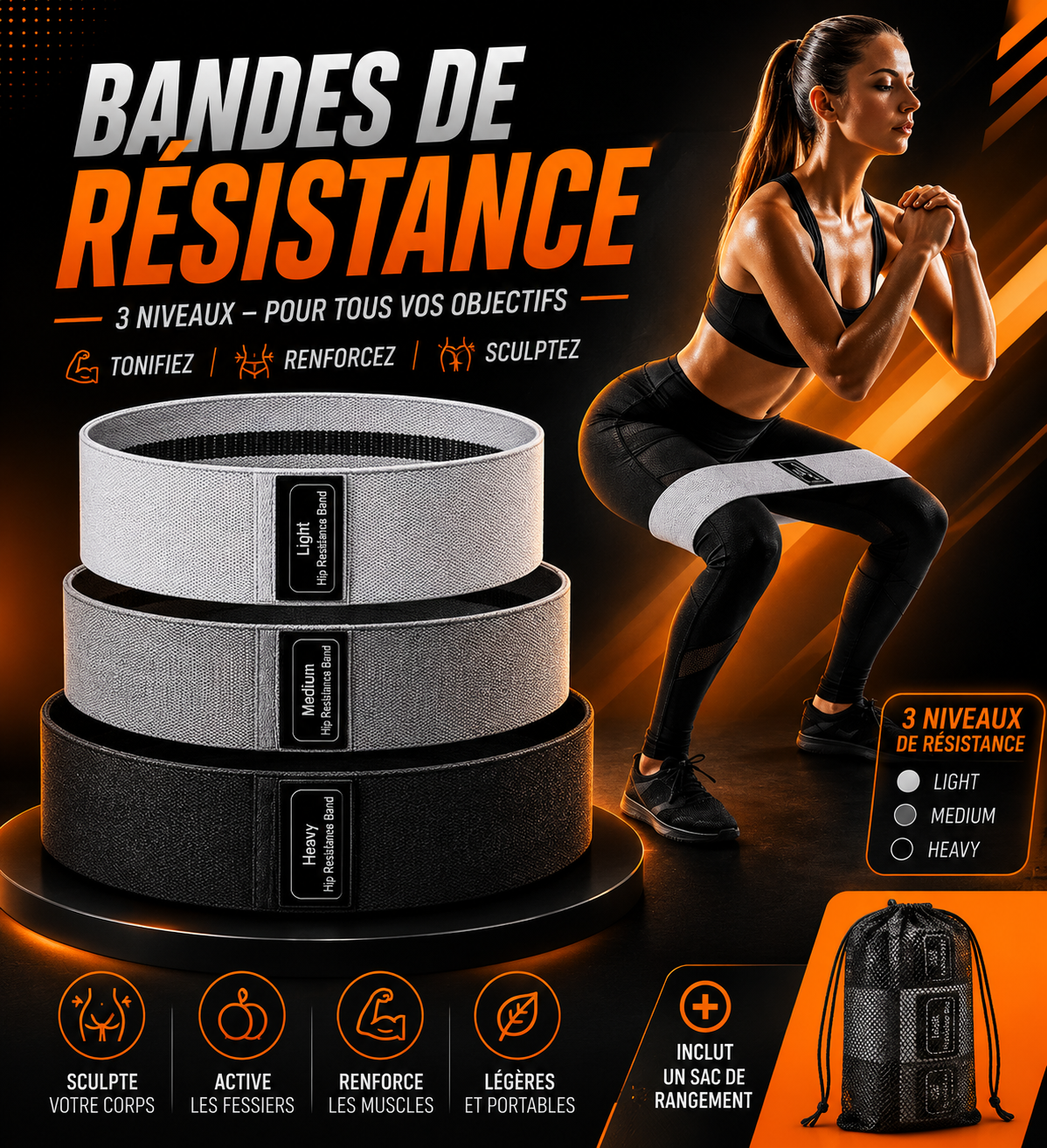 Bande de Résistance en Tissu – Squats, Fessiers & Jambes