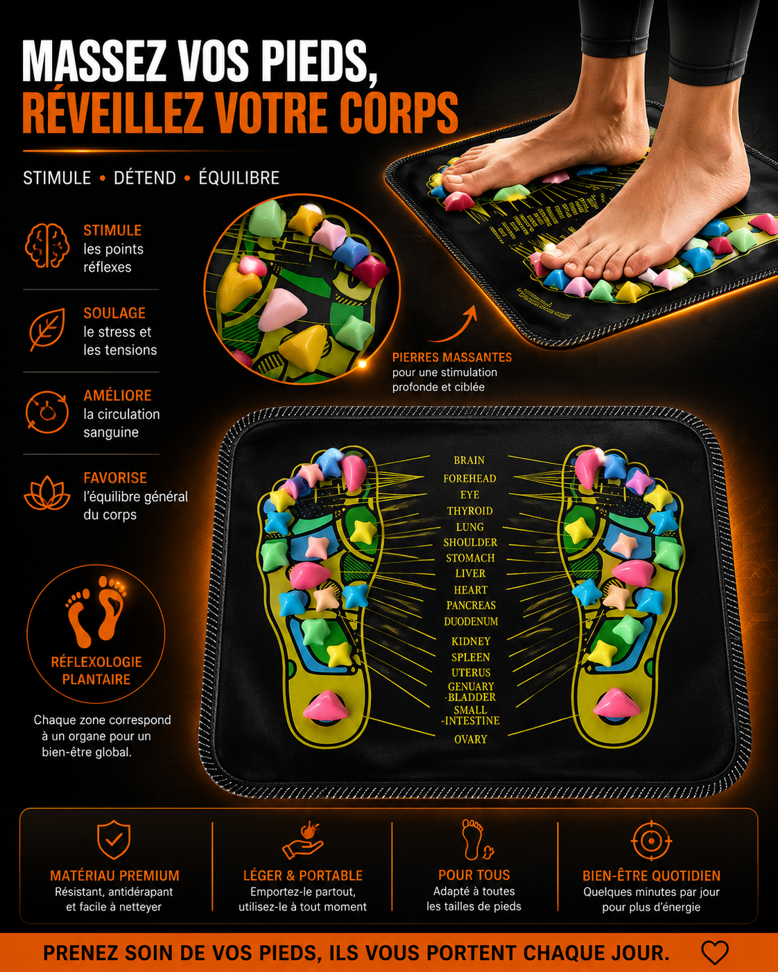 Tapis de Massage par Acupression – Réflexologie & Soulagement des Pieds